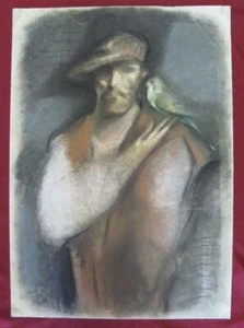 VINTAGE ORIGINAL PAINTING CRAYONS & MIXED TECHNIQUE ON CARDBOARD - Picture 1 of 11