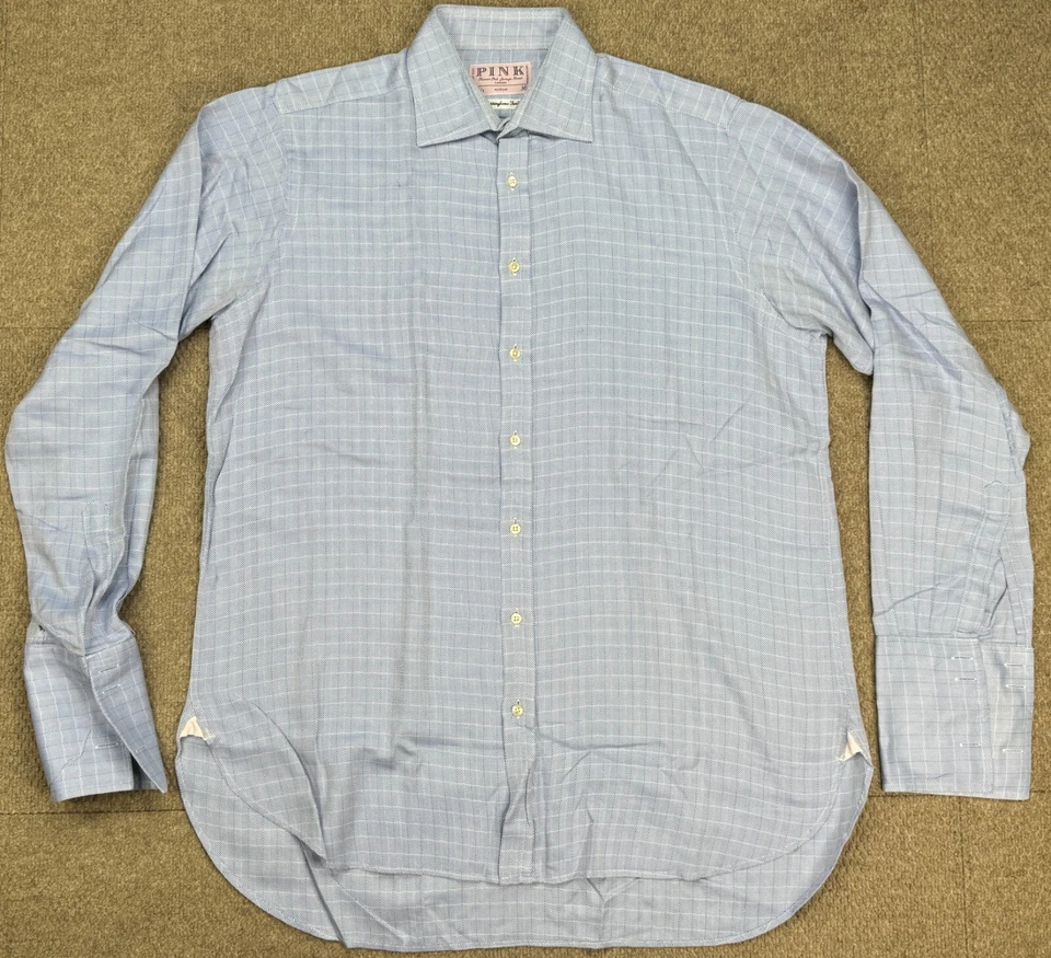 Camisa de vestir rosa London sarga espiga azul manga larga para hombre talla 16,5-36 Foto 1 de 4