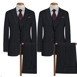 Business Striped Men Suits Slim Fit Single Breasted Notch Lapel Blazer Wedding - Picture 1 of 10