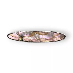 Antique Abalone Sterling Lingerie Pin Oval Brooch Edwardian 925 Silver Tiny 7/8" - Picture 1 of 12