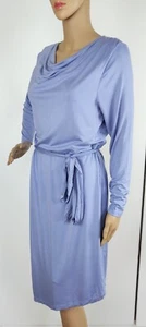 M&S Collection Blue Shawl Neck Long Sleeve Lined Belted Modest Dress UK 14 - Picture 1 of 7