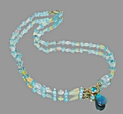 Collar de piedras preciosas de topacio azul ópalo etíope ópalo roca oro 14K Foto 1 de 4