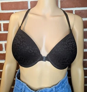 PINK Push Up Front Closure Strappy Back Bra 34D Black Cheetah - Picture 1 of 8