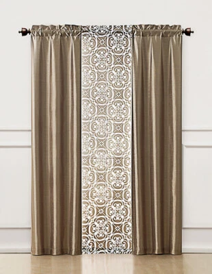 Набор для обработки окон из 3 предметов 2 искусственного шелка и 1 напечатанная вуаль/прозрачная панель (серо-коричневая) - Изображение 1 из 2