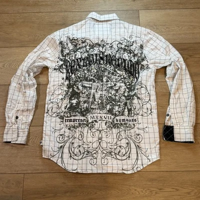 Modern Culture Mens M Long Sleeve Button Down Western GraphIc Rockabilly Y2K - Image 1 of 4