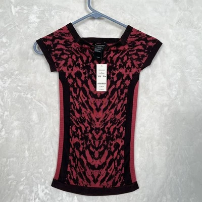 Camiseta BEBE Body-Con Top Leopardo Jaguard PS NUEVA CON ETIQUETAS Rojizo-Rosa y Negra Foto 1 de 4