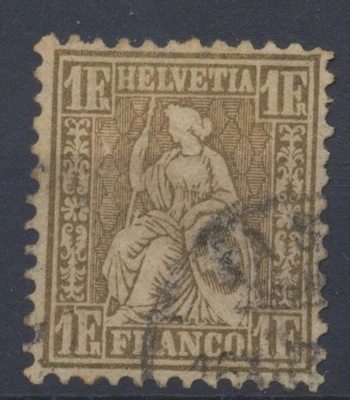 Switzerland Stamps 1863 1fr bronze gold; p11.5; W8; used SG 60 CV £550 - Image 1 of 4