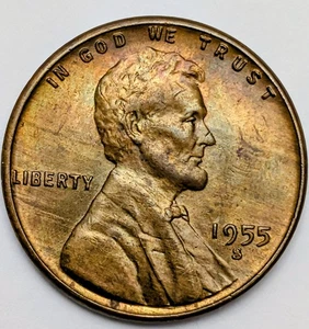 Centavo Lincoln Wheat 1955 - S - EE. UU. - Tonificación - Aspecto leñoso U77 - Imagen 1 de 11