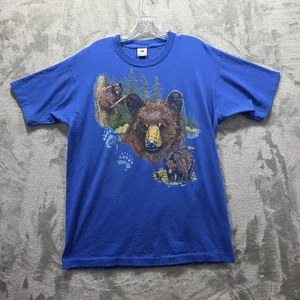 Camisa De Colección Oso Vida Silvestre Para Hombres Grande Azul Hecha en EE. UU. Gráfico Escena de Naturaleza Años 90 - Imagen 1 de 8