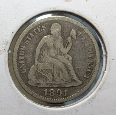 Tilted Die 1891  Seated Liberty Dime 10¢ - Image 1 of 2