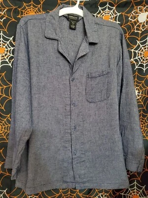 Claiborne Sleepwear Shirt Mens Medium 100% Cotton Navy Blue Heather Herringbone  - Image 1 of 4
