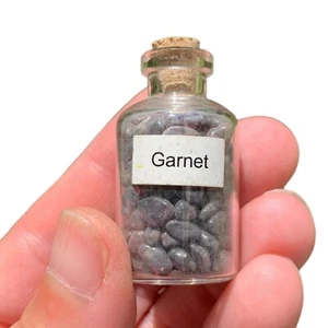 Small Glass Jars Cork Stopper Garnet Or Peridot Stone Chip Pieces Bulk Crystal - Picture 1 of 22