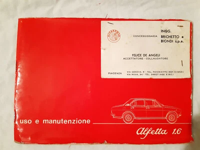 Alfa Romeo Alfetta 1.6 Prima Serie Manuale Uso e Manutenzione 1975 Pub. 2292 R1 - Immagine 1 di 4