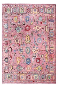 Pink Oushak Hand-Knotted Wool Area Rug Runner Modern Carpet (Multiple Sizes) - Picture 1 of 10