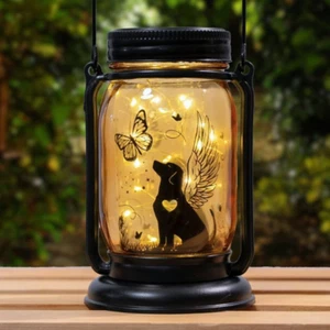 Angel Dog or Cat Memorial Mason Jar Solar Light - Outdoor Hanging Lantern, Garde - Picture 1 of 12