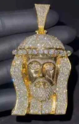 Colgante de moissanita real de corte redondo de 4,50 quilates con cara de Jesús enchapado en oro amarillo de 14 quilates Foto 1 de 4