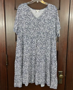 J. Vestido Crew Niveles Para Mujer 3X Azul Blanco Floral Viscosa Manga Corta Mini - Imagen 1 de 18