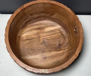 Decorative Handmade Rustic Diamond Pattern 9" Wooden Bowl Distressed - Picture 1 of 6