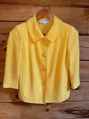 Chaqueta Blazer Botón Amarillo Tejido Colección St John Talla 2 Mezcla Lana Pascua Foto 1 de 4
