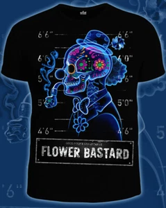 T-Shirt "Flower Bastard" mit Muster unter UV Schwarzlicht leuchtet Neon Psy - Bild 1 von 5