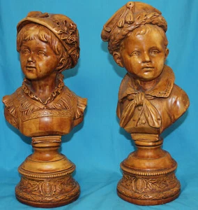 Boy and Girl Statues, Bust, set of 2 - Sailor Victorian (# 9003) Wood ?? - Picture 1 of 5