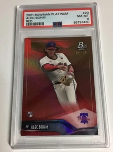 2021 Bowman Platinum ALEC BOHM Red Parallel Rookie Card 08/10 PSA 8 NM-MT - Picture 1 of 2