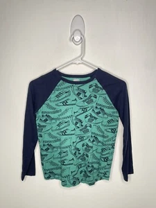 Gymboree Raglan Shirt Boys Size Medium 7-8 Long Sleeve Green Sneakers - Picture 1 of 4