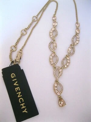 Collar Givenchy Cristal Lariat Y Gota Declaración Nuevo Con Etiquetas Seda Rosa Champagne Oro Foto 1 de 4