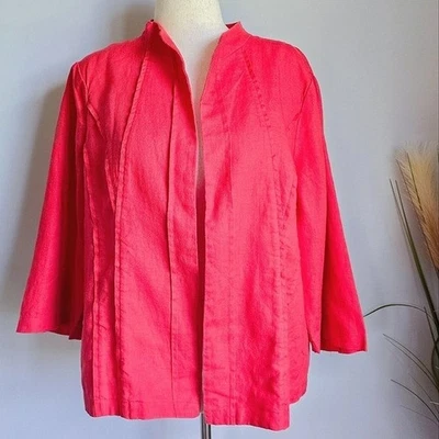 Blazer Chico's, Nuevo, Chaqueta Coral Naranja Núcleo Lino Gris Frente Abierto, Talla XL 3 Foto 1 de 4