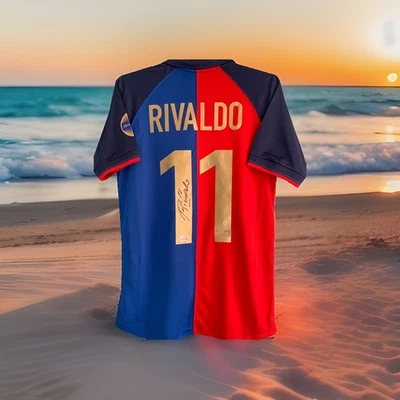 Rivaldo Signed Autographed FC Barcelona Nike 1999/2000 Home Jersey (Beckett) - Image 1 of 4