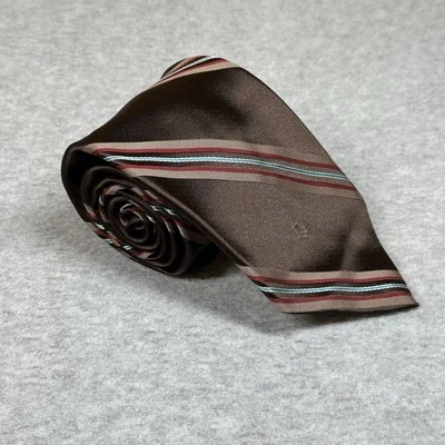 Corbata vintage Christian Dior Monsieur marrón naranja azul a rayas mini logotipo Foto 1 de 4