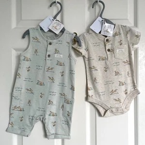 Tu Guess How Much I Love You Baby Dungarees Romper Bodysuit Set 9-12 Months New - Picture 1 of 16