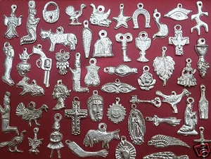 100 Milagro Charms Mexican Folk Art SILVER Retablo Charms Lot SUMMER SALE - Picture 1 of 8