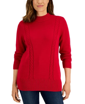 Karen Scott Womens Size XL Mock Neck Cotton Cable-Knit Sweater in New Red SW3 - Image 1 of 4