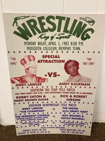1982 Memphis Wrestling Promo Poster Jerry Lawler Andy Kaufman Feud  12x18 Cover