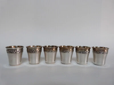 6 gobelets à liqueur en argent massif Minerve style art nouveau iris  1900 - Photo 1/4