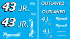 #43 Richard Petty 1965 Drag Barracuda Maßstab 1/64 Wasserrutsche NHRA Aufkleber 2 Autos