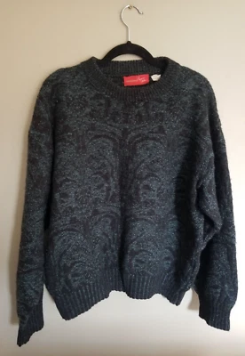 Massini Uomo Italia Floral Damasco Cuello Redondo Suéter Negro Verde L Lana Foto 1 de 4