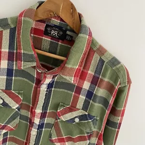Ralph Lauren Double RL Flannel Shirt Size XL X Large Mens Green Plaid Western - Picture 1 of 8