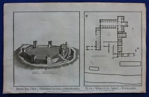 Original antique print OXFORD CASTLE, KIRKSTALL ABBEY IN YORKSHIRE, BOSWELL 1786 - Picture 1 of 3
