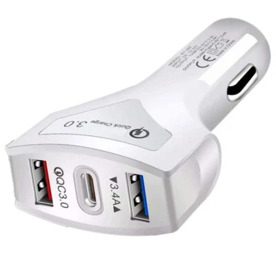 3 Port Fast Car Charger USB and Type C PD Car Adapter QC 3.0 Quick Charge - Image 1 of 2