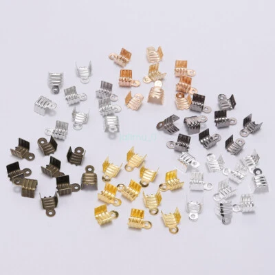 200Pcs Clasps Cord End Caps Leather Clip Tip Fold Crimp Jewelry Making 3-8mm - image 1 of 4