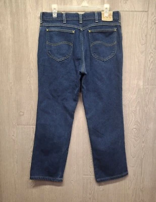 Vintage Lee Jeans Mens Fits 33x27 Straight Dark Blue Denim Made in USA 36x30 - Image 1 of 4