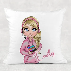 Gamer Girl Pink Personalised Cushion cover pillow case, Gaming, Console Gamer - Picture 1 of 16