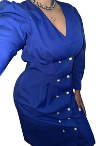 Stuart Alan Petites royalblau Vintage Emaille gold weiß Knopf Puffkleid 12P - Bild 1 von 9