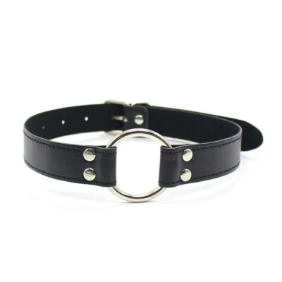 Mordaza bucal junta tórica de cuero sintético negro | Sujeción bucal abierta ajustable Juegos con disfraces Foto 1 de 4