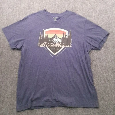 Camiseta Eddie Bauer Para Hombres XL Azul Montaña Logo Gráfico Camiseta Senderista Aire Libre Preppy Foto 1 de 4