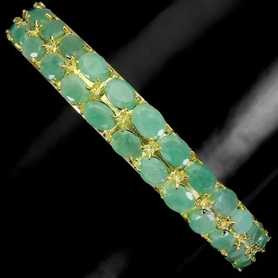 Pulseira de prata esterlina 925 oval esmeralda 7x5 mm joias de pedra preciosa natural 6,9 polegadas - Imagem 1 de 4