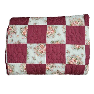 Vintage Amish Handarbeit Quilt Queen 100x98 Schachbrett Herzen Floral Burgund PA - Bild 1 von 11