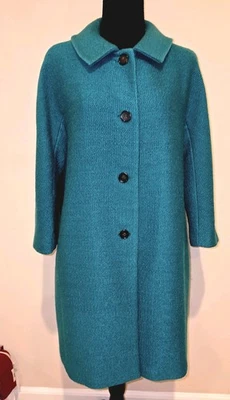 VTG Ann Taylor Est 1954 Sz Medium Coat Wool Blend Teal Green 3/4 Sleeve Car Coat - Image 1 of 4